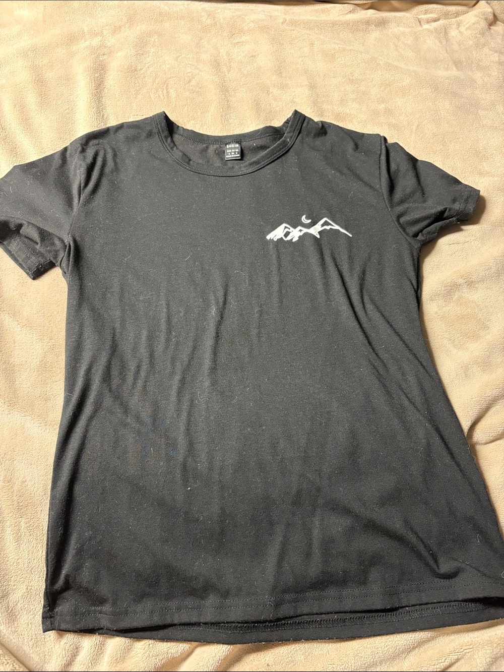 SHEIN Black Tee with White Mountain & Moon Graphic